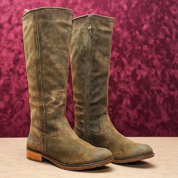 Sofft Woman Blum Tan Distress Suede Comfortable Western Riding Zip Knee Boots 8 - Picture 1 of 9